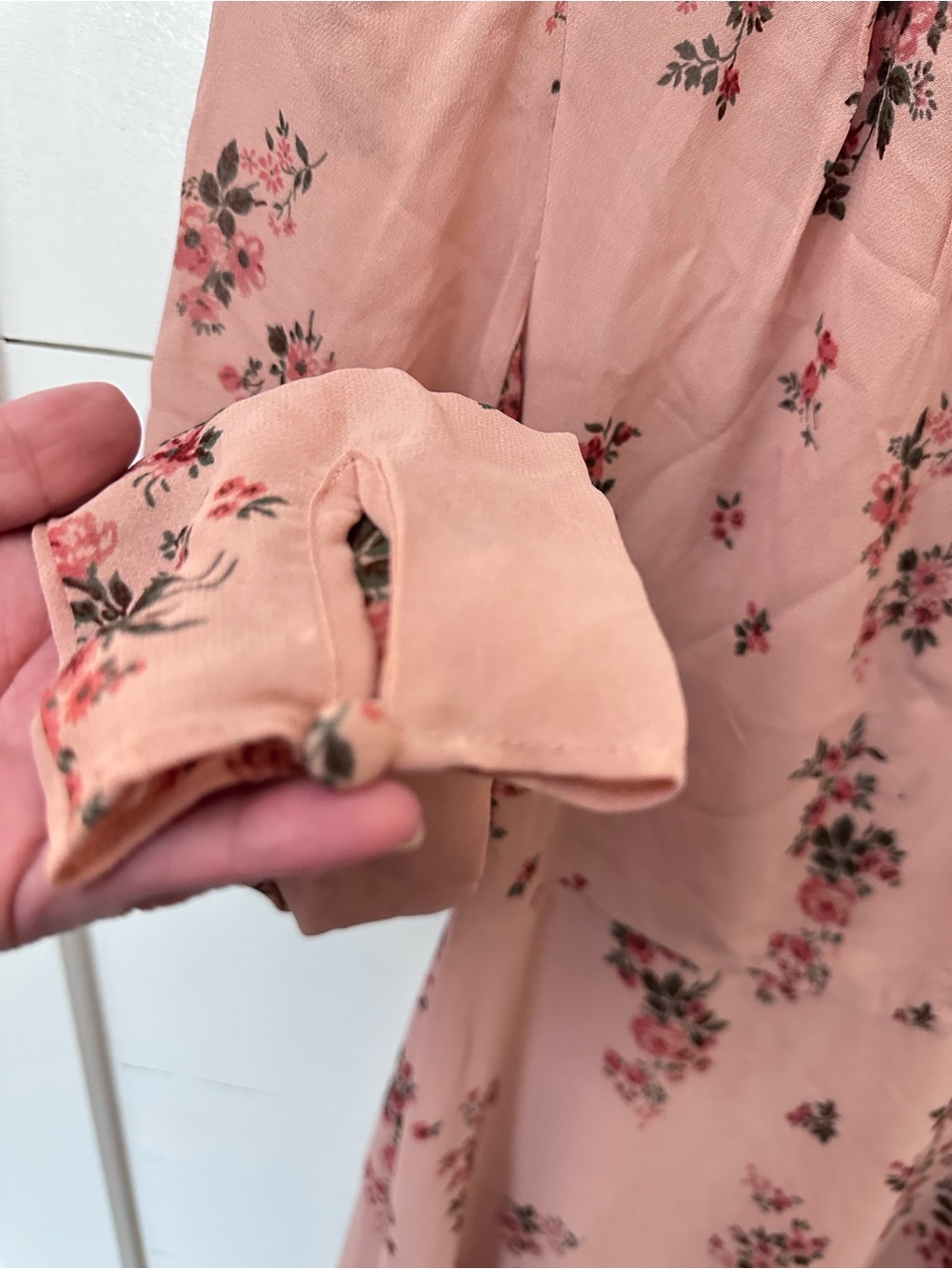 Reformation 4 Pink floral cotton ruffle detail tie neck long sleeve mini dress - Picture 8 of 16